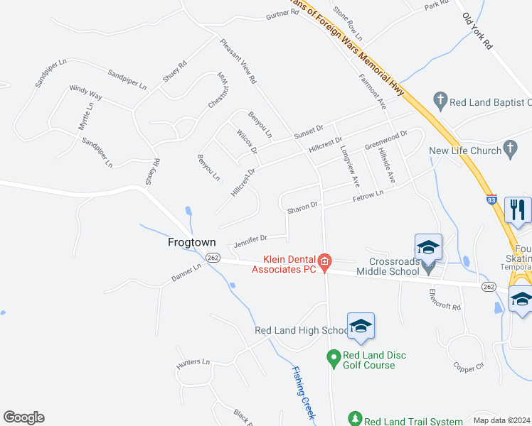 map of restaurants, bars, coffee shops, grocery stores, and more near 414 Hidden Valley Road in New Cumberland