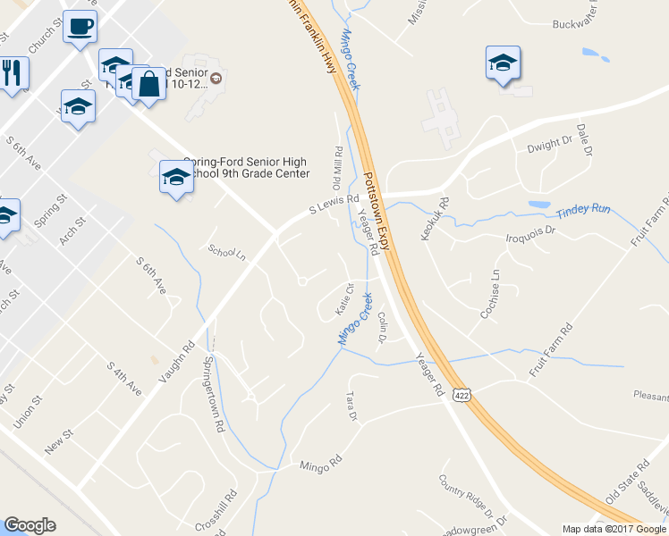 map of restaurants, bars, coffee shops, grocery stores, and more near 41 Orchard Court in Royersford