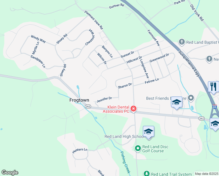 map of restaurants, bars, coffee shops, grocery stores, and more near 414 Hidden Valley Road in New Cumberland