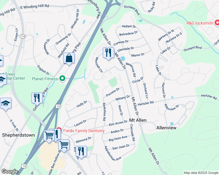 map of restaurants, bars, coffee shops, grocery stores, and more near 301 Berkshire Road in Mechanicsburg