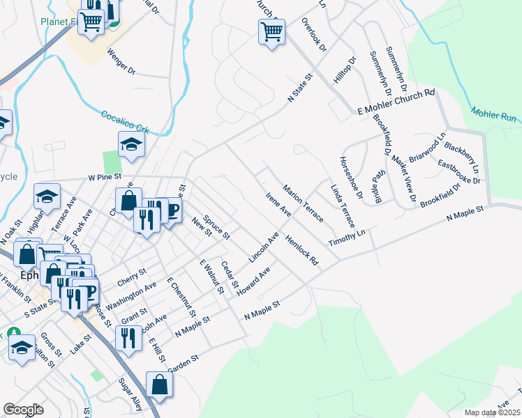map of restaurants, bars, coffee shops, grocery stores, and more near 116 Hemlock Road in Ephrata