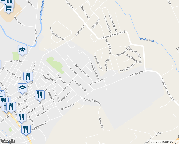 map of restaurants, bars, coffee shops, grocery stores, and more near 217 Heather Lane in Ephrata