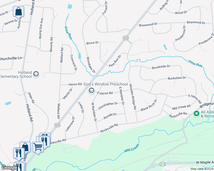 map of restaurants, bars, coffee shops, grocery stores, and more near 47 East Rambler Drive in Southampton