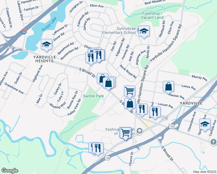 map of restaurants, bars, coffee shops, grocery stores, and more near 4286 South Broad Street in Hamilton Township