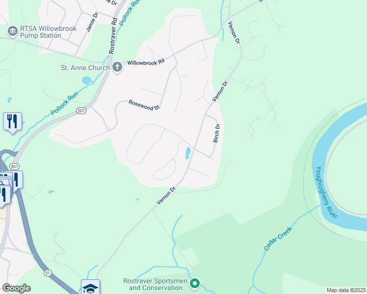 map of restaurants, bars, coffee shops, grocery stores, and more near 2007 Lake View Drive in Belle Vernon