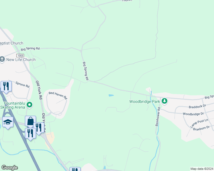 map of restaurants, bars, coffee shops, grocery stores, and more near Big Spring Road in NEW CUMBERLND
