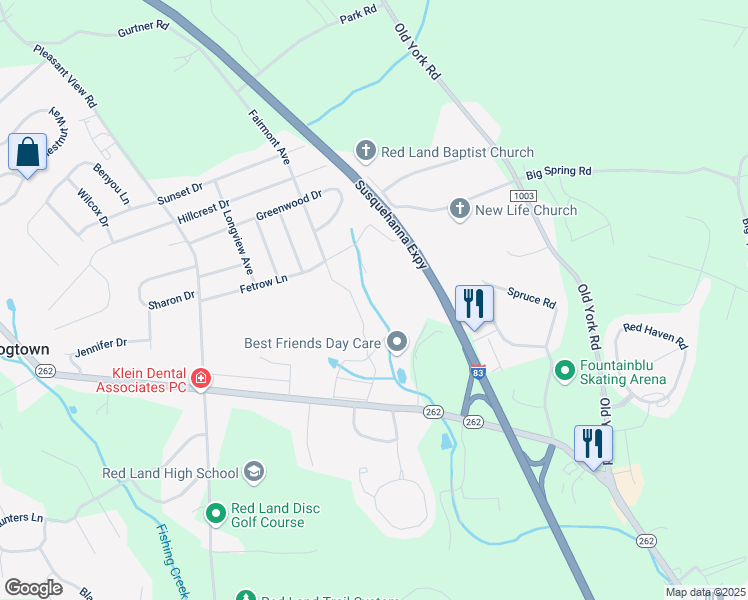 map of restaurants, bars, coffee shops, grocery stores, and more near 84 Fetrow Lane in New Cumberland