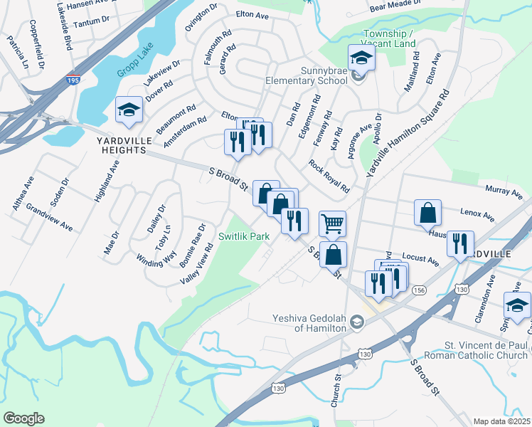 map of restaurants, bars, coffee shops, grocery stores, and more near 4255 South Broad Street in Hamilton Township