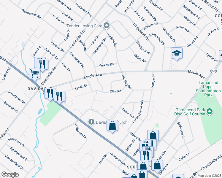 map of restaurants, bars, coffee shops, grocery stores, and more near 920 Circle Drive in Southampton