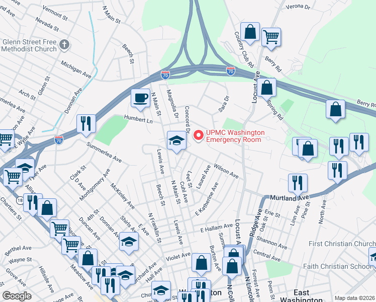 map of restaurants, bars, coffee shops, grocery stores, and more near in Washington
