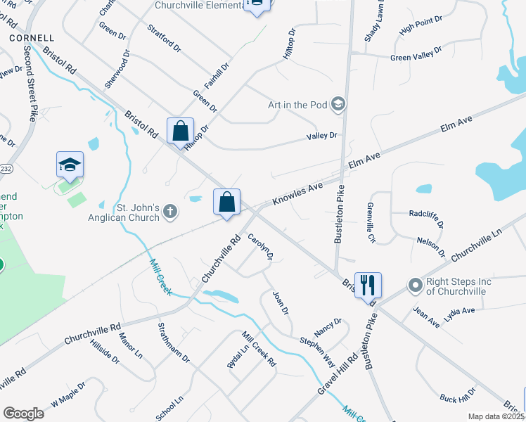 map of restaurants, bars, coffee shops, grocery stores, and more near 116 Knowles Avenue in Churchville