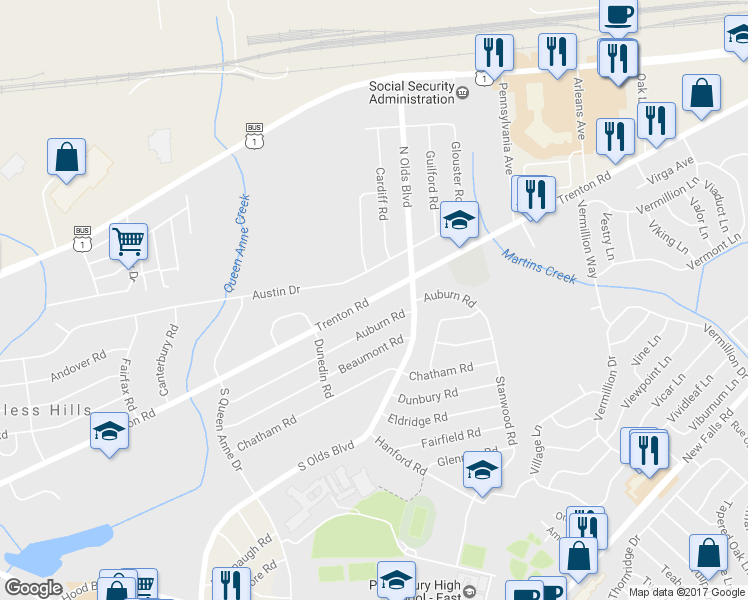 map of restaurants, bars, coffee shops, grocery stores, and more near 692 Trenton Road in Fairless Hills
