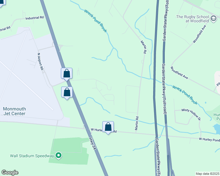 map of restaurants, bars, coffee shops, grocery stores, and more near 4150 Dunroamin Road in Wall Township