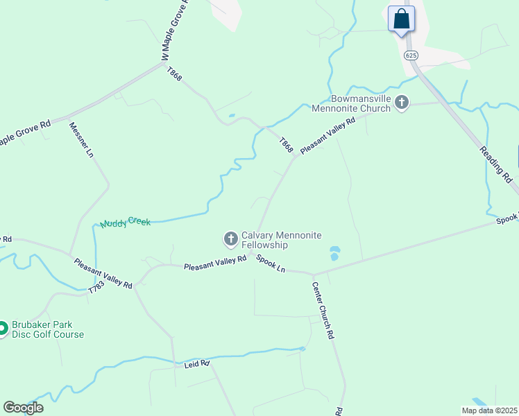 map of restaurants, bars, coffee shops, grocery stores, and more near 250 Pleasant Valley Road in East Earl