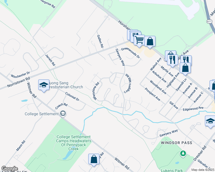 map of restaurants, bars, coffee shops, grocery stores, and more near in Maple Glen