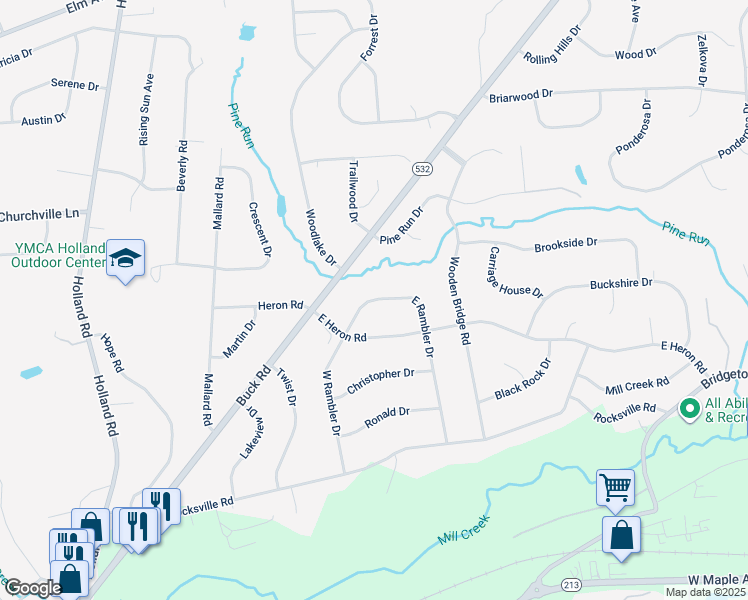map of restaurants, bars, coffee shops, grocery stores, and more near 47 East Rambler Drive in Southampton