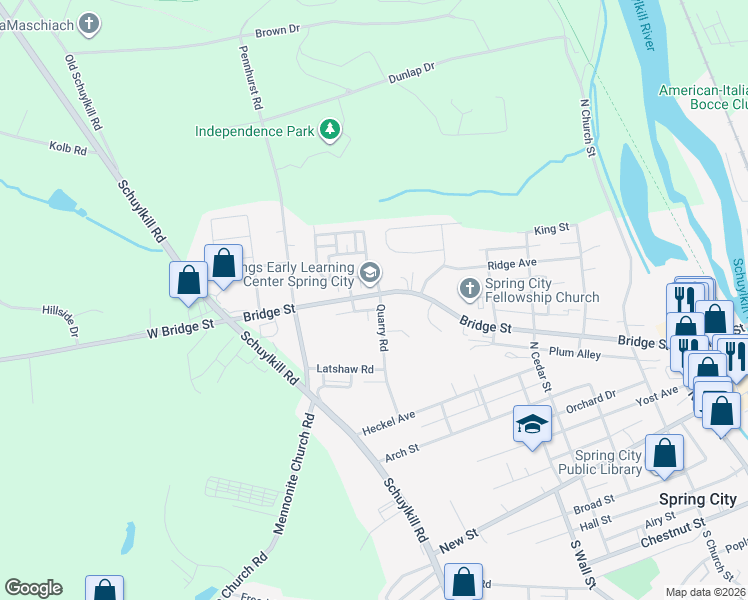 map of restaurants, bars, coffee shops, grocery stores, and more near 519 Quarry Road in Spring City