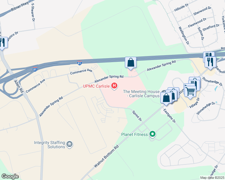 map of restaurants, bars, coffee shops, grocery stores, and more near 31 Sprint Drive in Carlisle