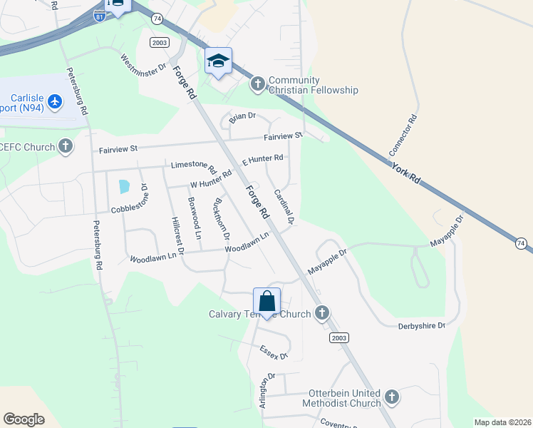 map of restaurants, bars, coffee shops, grocery stores, and more near 915 State Route 2003 in Carlisle