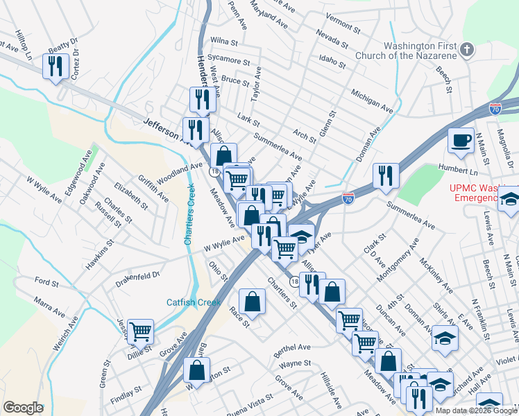 map of restaurants, bars, coffee shops, grocery stores, and more near 1030 Allison Ave in Washington