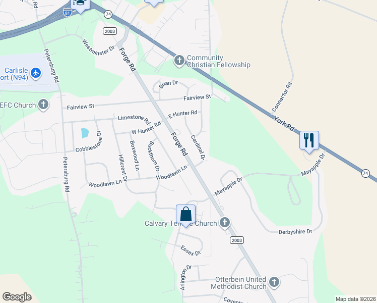 map of restaurants, bars, coffee shops, grocery stores, and more near 915 State Route 2003 in Carlisle