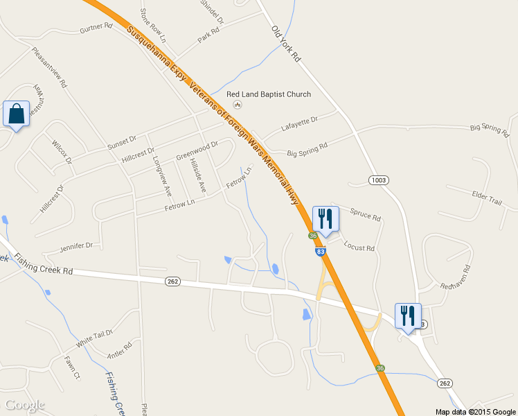map of restaurants, bars, coffee shops, grocery stores, and more near 84 Fetrow Lane in New Cumberland