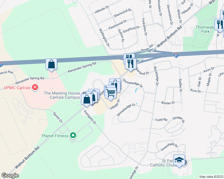 map of restaurants, bars, coffee shops, grocery stores, and more near 944 Walnut Bottom Road in Carlisle