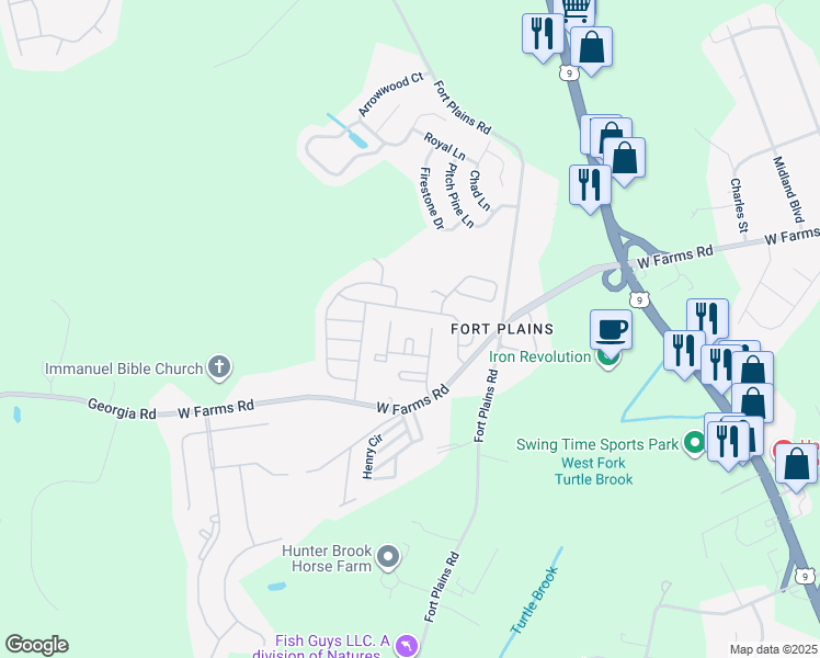 map of restaurants, bars, coffee shops, grocery stores, and more near 71 North American Drive in Howell Township