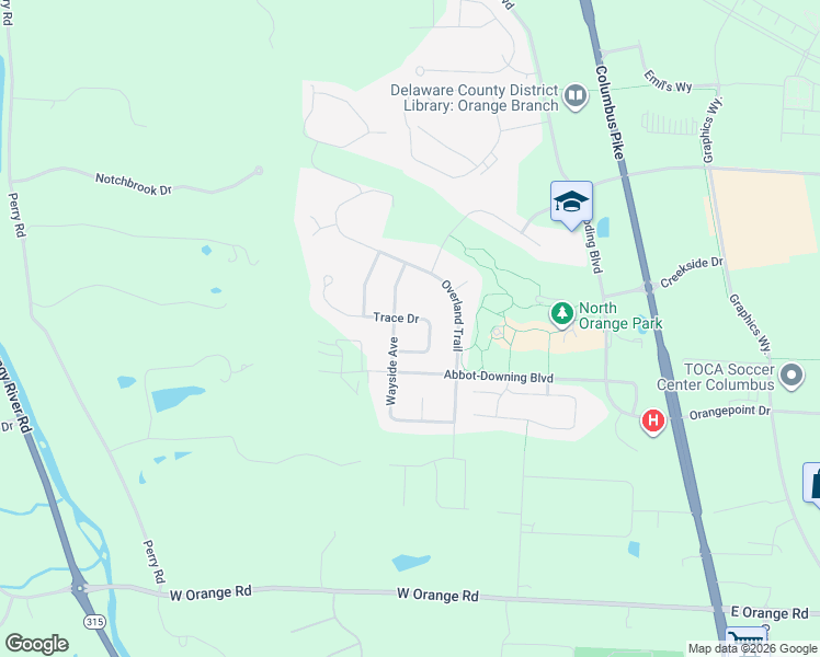map of restaurants, bars, coffee shops, grocery stores, and more near 395 Trace Drive in Delaware