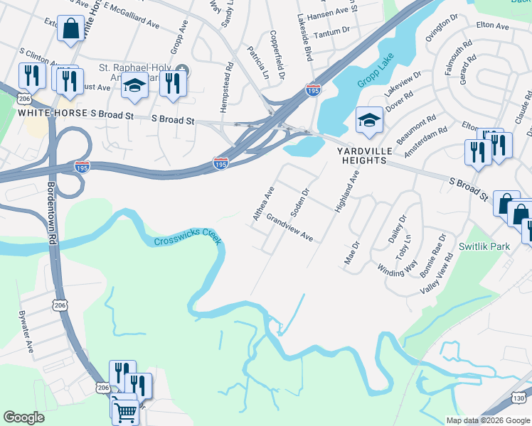 map of restaurants, bars, coffee shops, grocery stores, and more near 103 Althea Avenue in Hamilton Township