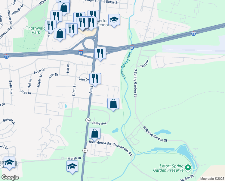 map of restaurants, bars, coffee shops, grocery stores, and more near 12 Brook Side Drive in Carlisle