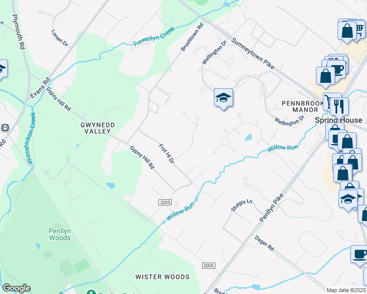 map of restaurants, bars, coffee shops, grocery stores, and more near 705 Fox Hollow Rd in Ambler