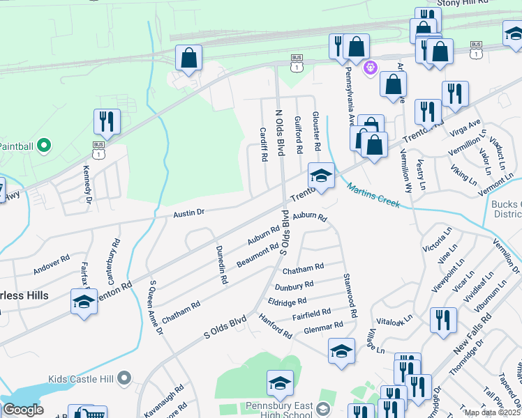 map of restaurants, bars, coffee shops, grocery stores, and more near 716 Trenton Road in Fairless Hills