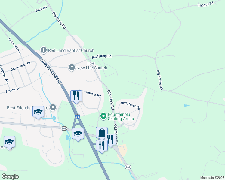 map of restaurants, bars, coffee shops, grocery stores, and more near 494 Old York Road in New Cumberland