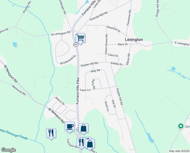 map of restaurants, bars, coffee shops, grocery stores, and more near 910 Perry Road in Lititz