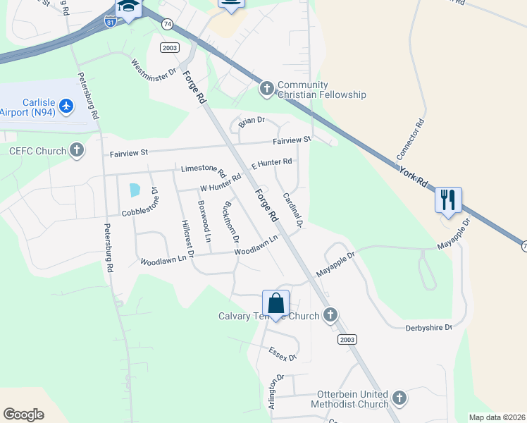map of restaurants, bars, coffee shops, grocery stores, and more near 521 Limestone Road in Carlisle