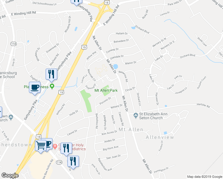 map of restaurants, bars, coffee shops, grocery stores, and more near 310 Cascade Rd in Mechanicsburg