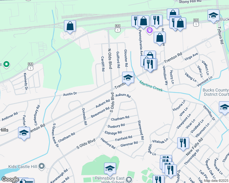 map of restaurants, bars, coffee shops, grocery stores, and more near 748 South Olds Boulevard in Fairless Hills