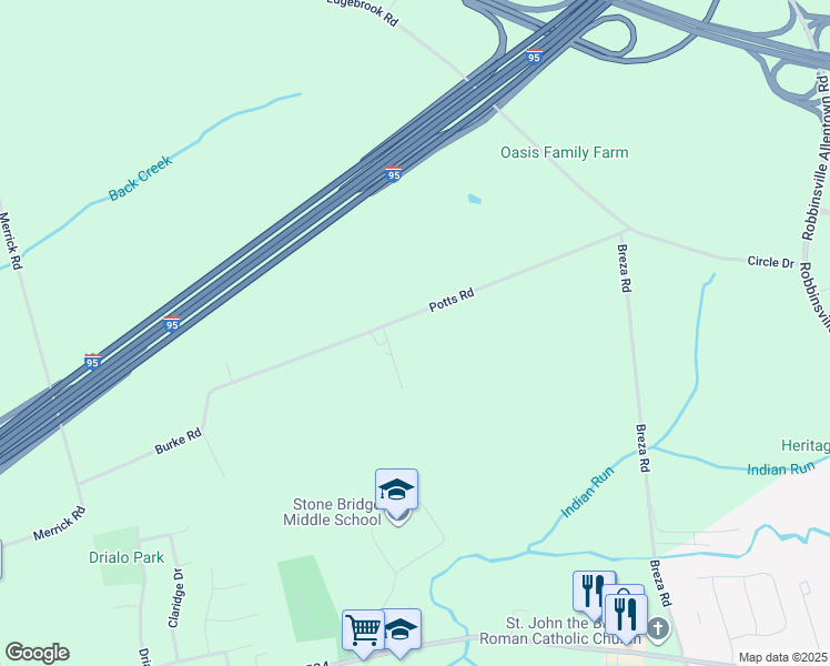 map of restaurants, bars, coffee shops, grocery stores, and more near 79 Potts Road in Trenton
