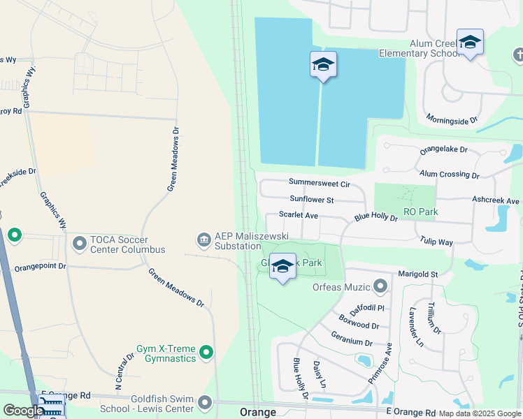 map of restaurants, bars, coffee shops, grocery stores, and more near 1323 Scarlet Avenue in Lewis Center
