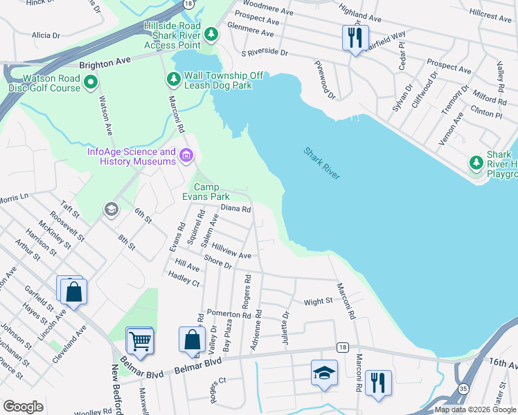 map of restaurants, bars, coffee shops, grocery stores, and more near 2008 Marconi Road in Wall Township