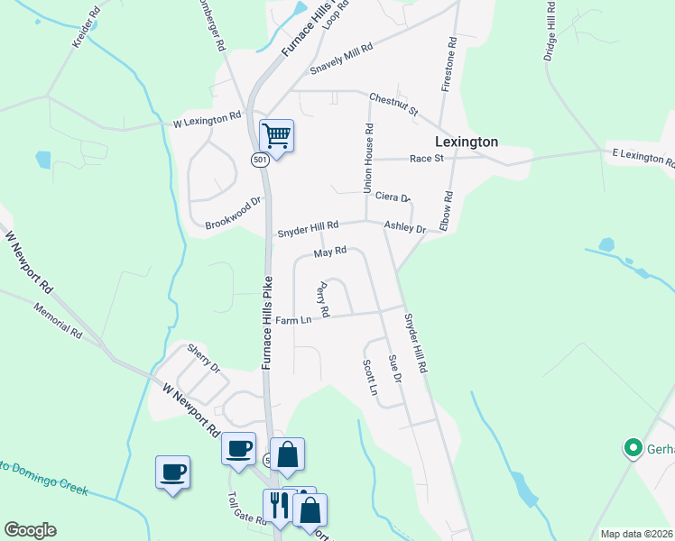 map of restaurants, bars, coffee shops, grocery stores, and more near 910 Perry Road in Lititz