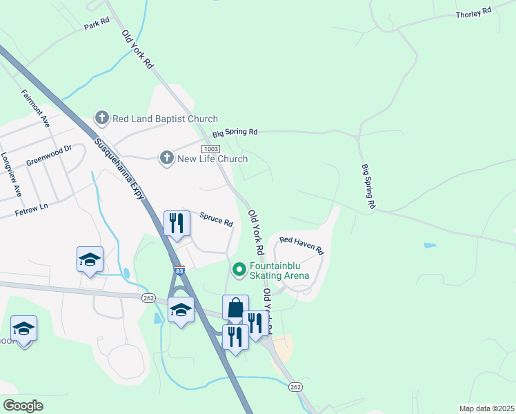 map of restaurants, bars, coffee shops, grocery stores, and more near 494 Old York Road in New Cumberland