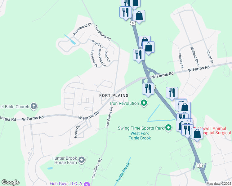 map of restaurants, bars, coffee shops, grocery stores, and more near 1092 West Farms Road in Howell Township