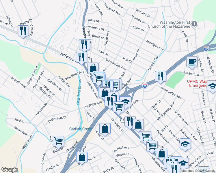 map of restaurants, bars, coffee shops, grocery stores, and more near 1030 Allison Avenue in Washington