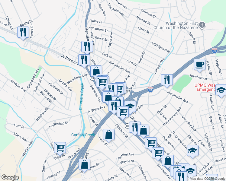 map of restaurants, bars, coffee shops, grocery stores, and more near 1030 Allison Avenue in Washington