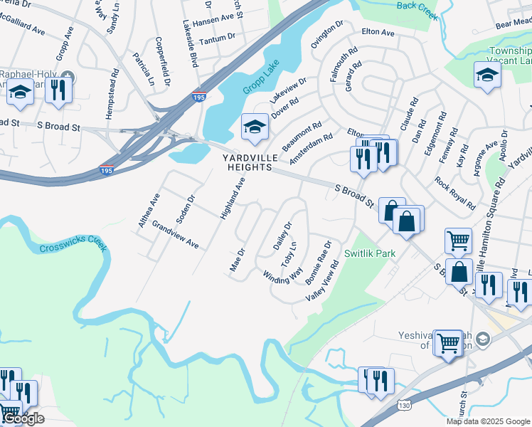 map of restaurants, bars, coffee shops, grocery stores, and more near 17 Scullin Drive in Hamilton Township