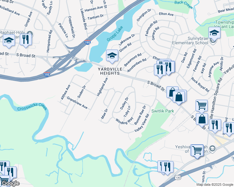 map of restaurants, bars, coffee shops, grocery stores, and more near 17 Scullin Drive in Hamilton Township