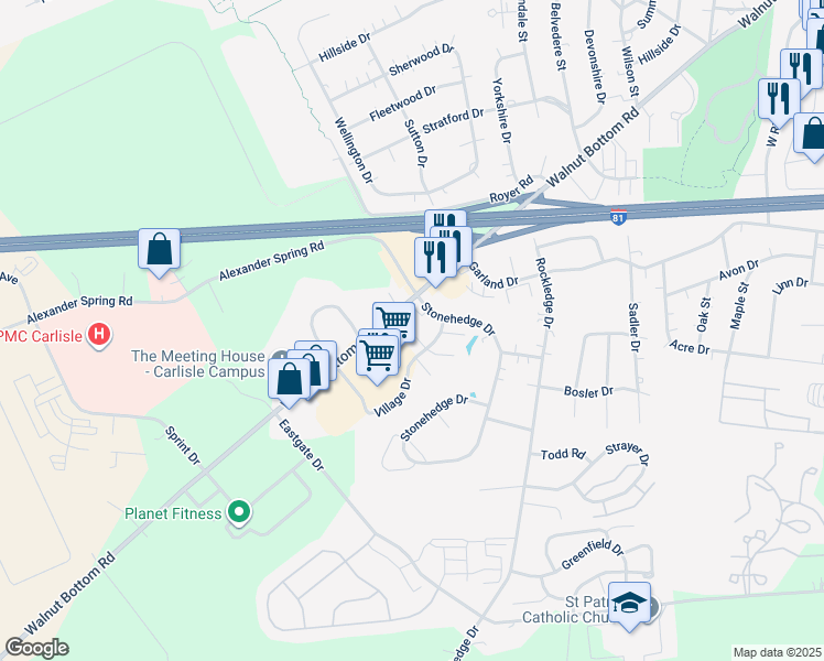 map of restaurants, bars, coffee shops, grocery stores, and more near 944 Walnut Bottom Rd in Carlisle