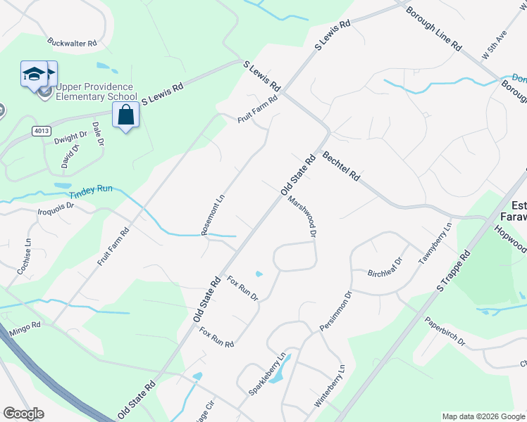 map of restaurants, bars, coffee shops, grocery stores, and more near 601 Old State Road in Collegeville